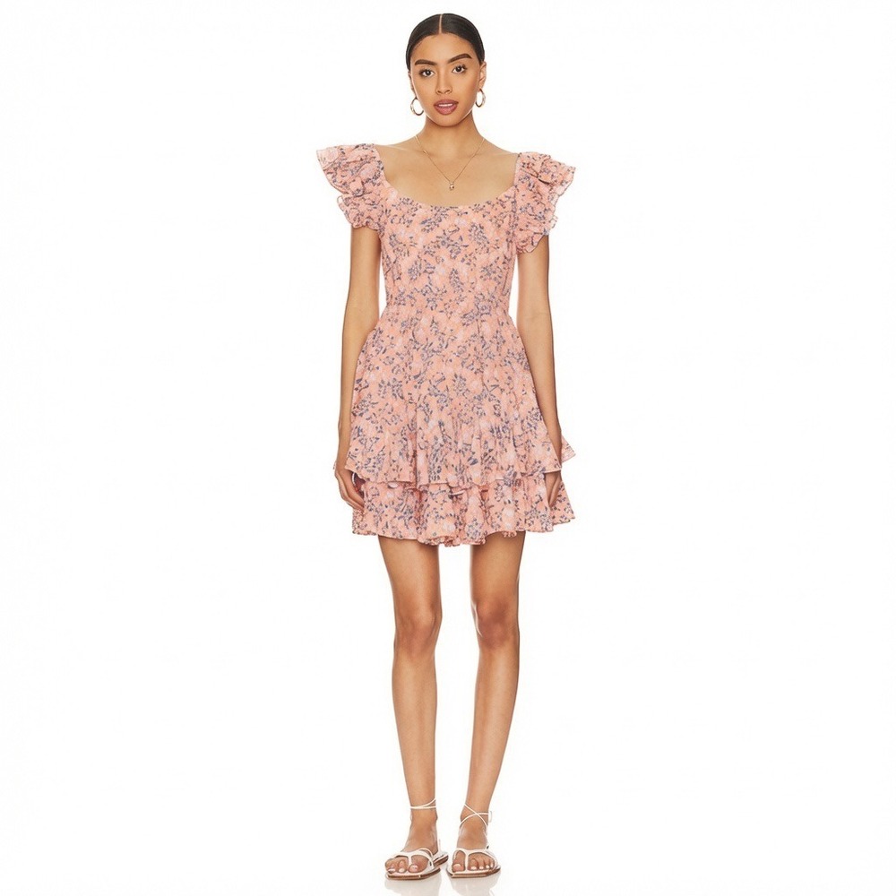 Cleobella Britt‎ Mini Dress S Positano Floral Orange Blue Ruffle Organic Cotton